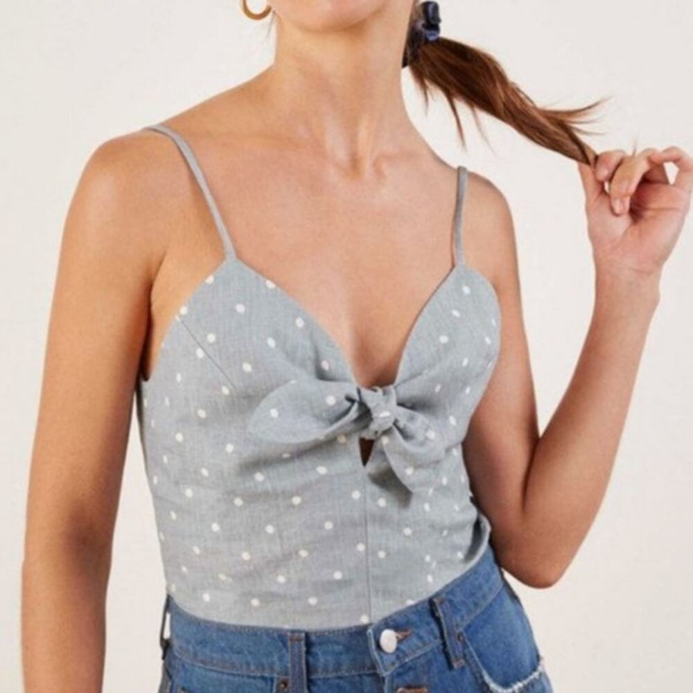 Reformation Strawberry Polka Dot Linen Tank Top in Blue Size S
